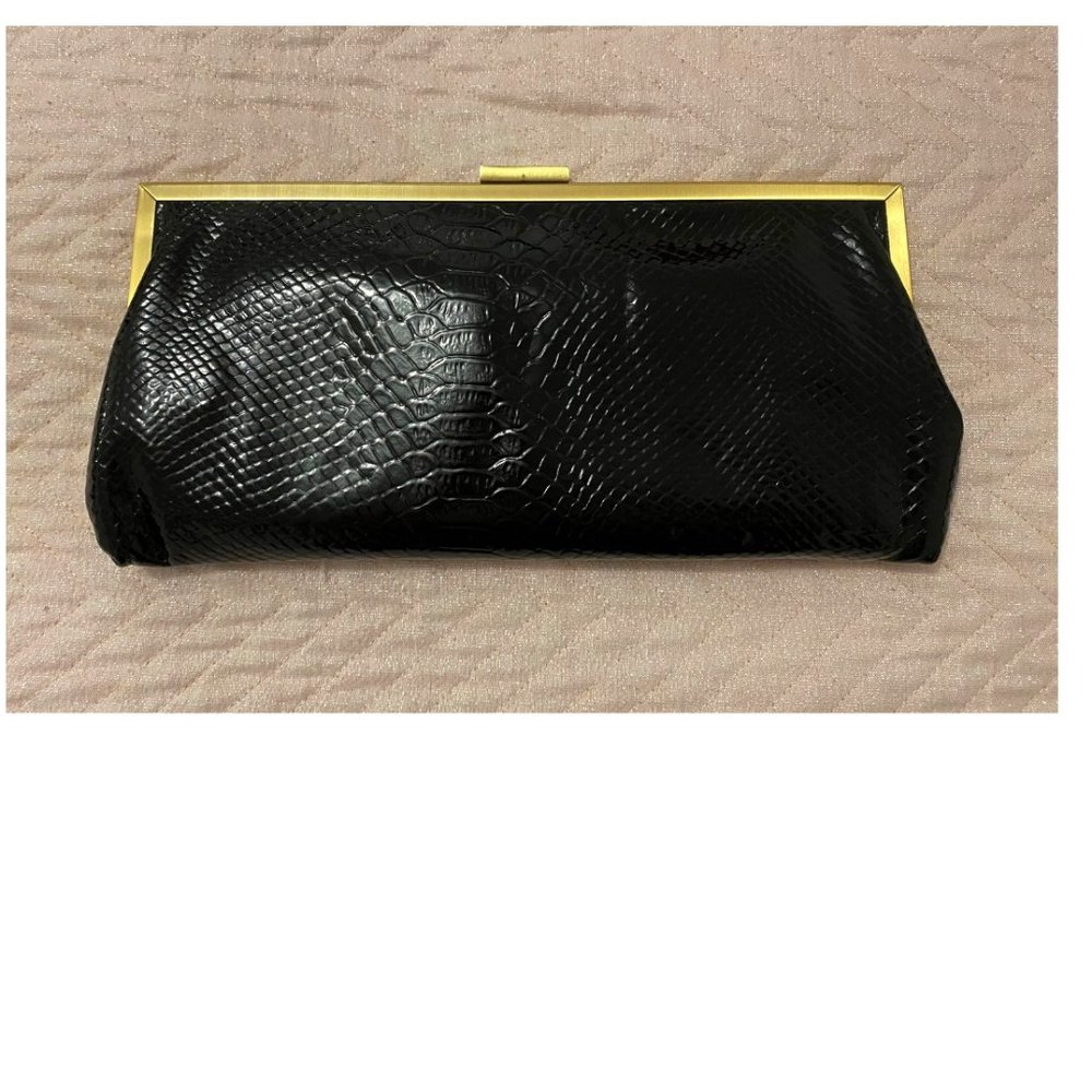 Black Croc Embossed Clutch